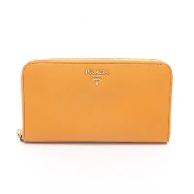 Pre-owned Prada Leather Long Wallet (bi-fold) () In Orange