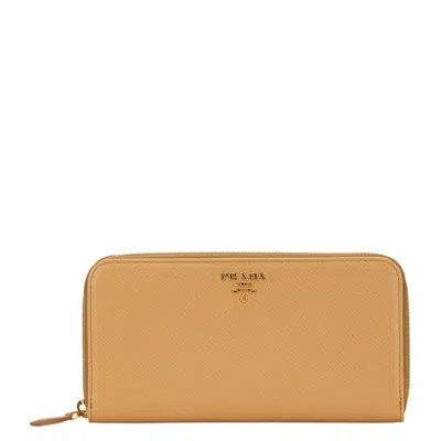 Pre-owned Prada Leather Long Wallet (bi-fold) () In Sand