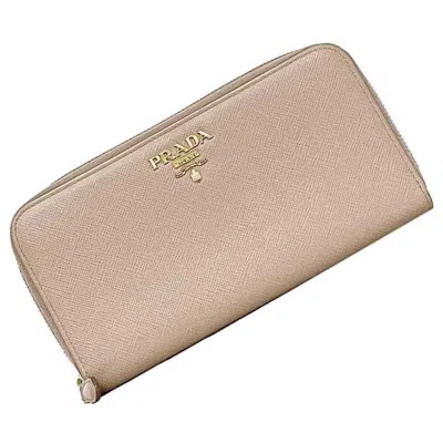 Pre-owned Prada Leather Long Wallet (bi-fold) () In Sand