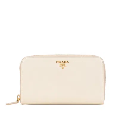 Pre-owned Prada Leather Long Wallet (bi-fold) () In Sand