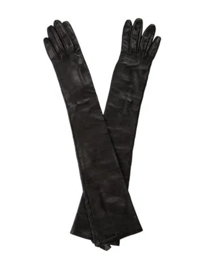 Pre-owned Prada Leather Long Winter Gloves In Black
