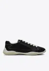 Prada Leather Sneakers With Contrast Stitching And Rubber Sole In Pattern