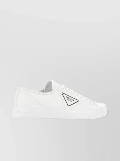 Prada Brushed Leather Low-top Sneakers In White