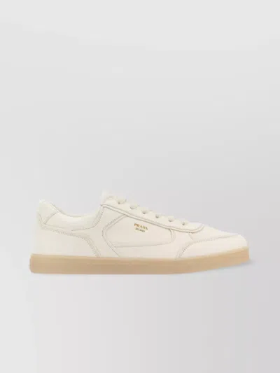 Prada Leather Low-top Sneakers Round Toe In White