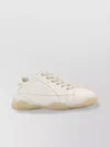 Prada Leather Sneakers Crafted Geometric Stitching In Black