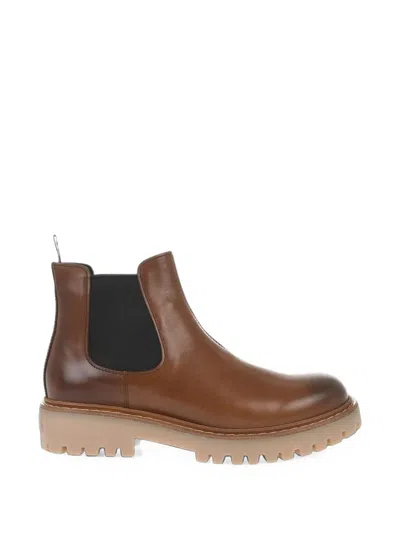 Prada Leather Lug-sole Chelsea Boots In Brown