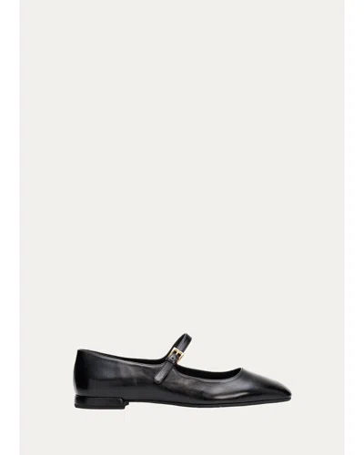 Prada Leather Mary Jane Ballerina Flats In Black