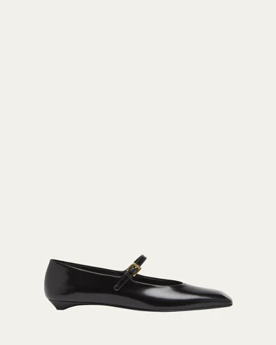 Prada Brushed Leather Mary Jane Ballerinas In Black