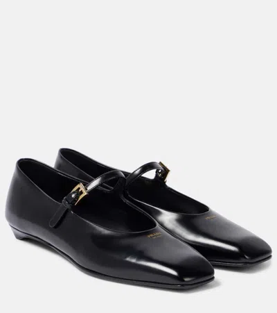PRADA BRUSHED LEATHER MARY JANE FLATS