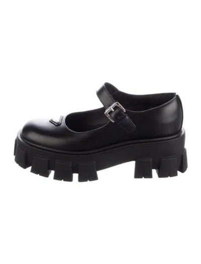 Pre-owned Prada Leather Mary Jane Flats In Black