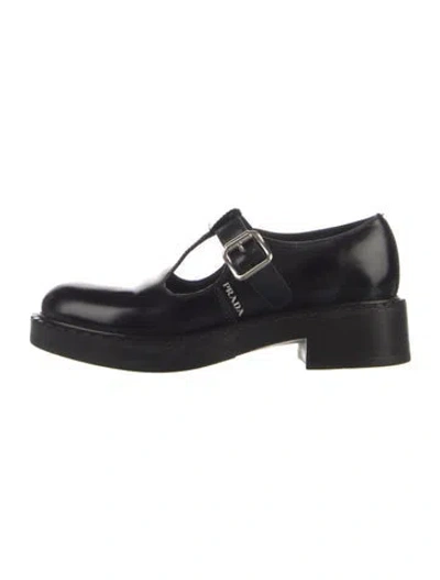 Pre-owned Prada Leather Mary Jane Flats In Blue
