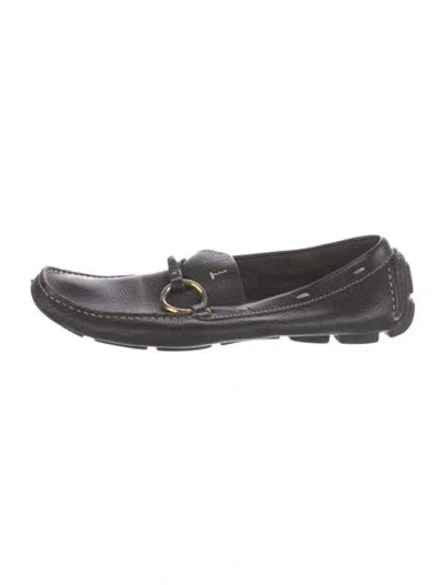 Pre-owned Prada Leather Mary Jane Flats In Brown