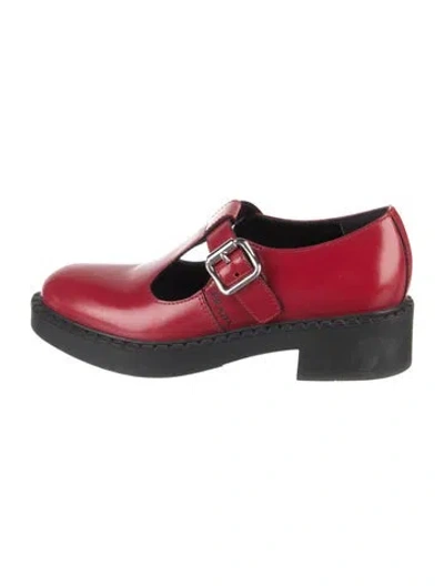 Pre-owned Prada Leather Mary Jane Flats In Red