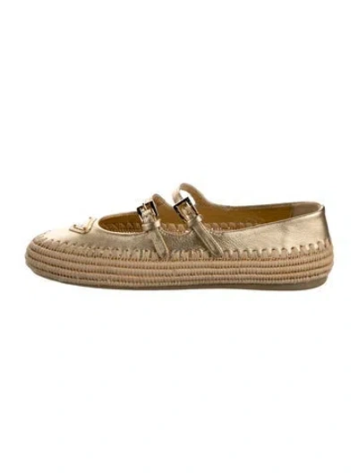 Pre-owned Prada Leather Mary Jane Flats W/ Tags In Gold