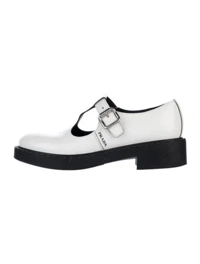 Pre-owned Prada Leather Mary Jane Flats In White