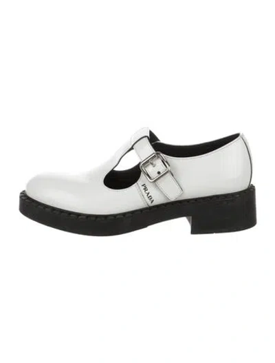 Pre-owned Prada Leather Mary Jane Flats In White