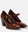 Prada Leather Mary Jane Pumps In Tobacco Fume