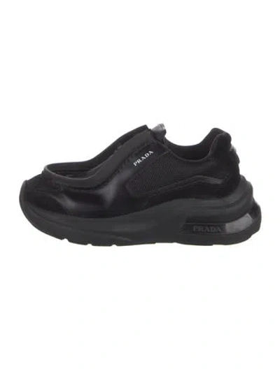 Pre-owned Prada Leather Mesh Accents Athletic Sneakers In Black