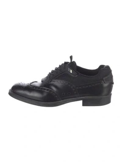 Pre-owned Prada Leather Mesh Accents Brogues In Black