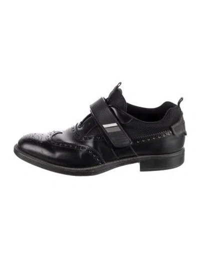 Pre-owned Prada Leather Mesh Accents Brogues In Black