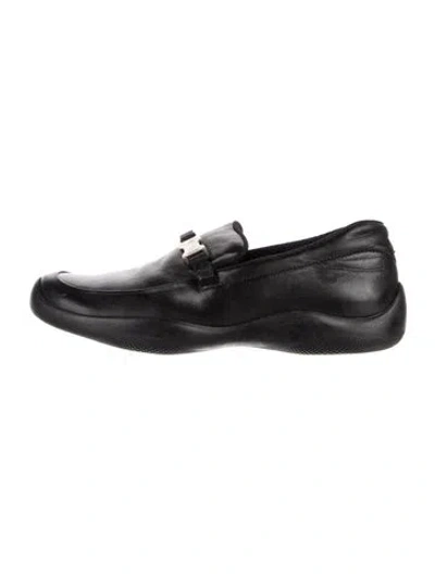 Pre-owned Prada Leather Mesh Accents Loafers In Black