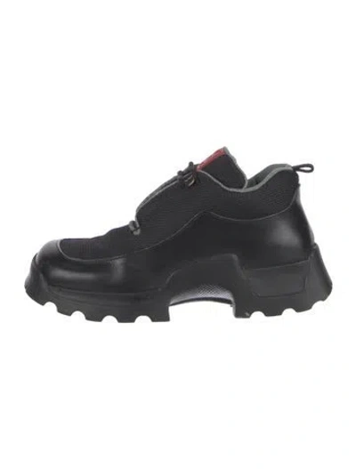 Pre-owned Prada Leather Mesh Accents Oxfords In Black