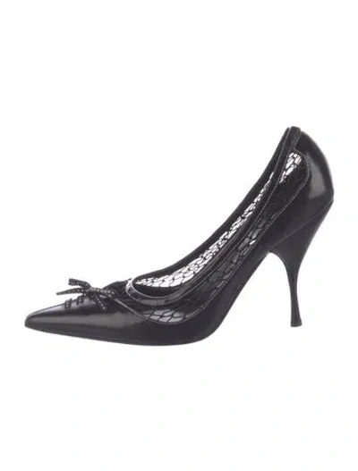 Pre-owned Prada Leather Mesh Accents Pumps In Black