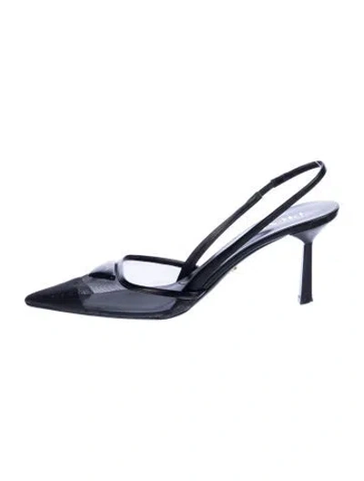 Pre-owned Prada Leather Mesh Accents Slingback Pumps In Blue