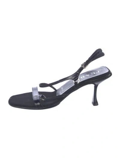 Pre-owned Prada Leather Mesh Accents Slingback Sandals In Black