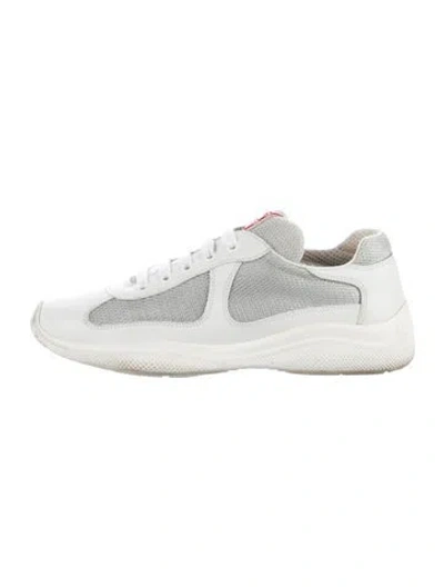Pre-owned Prada Leather Mesh Accents Sneakers In Grey/white
