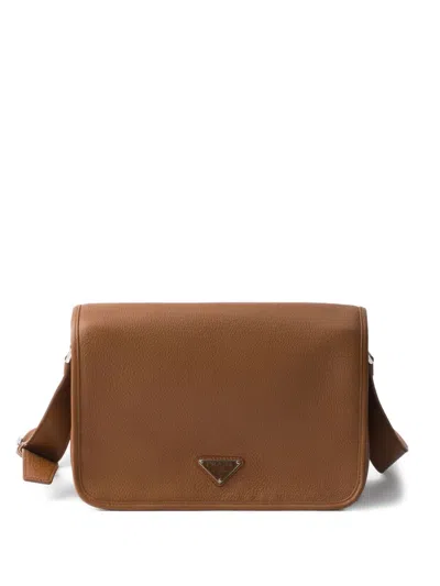 Prada Cognac-coloured Leather Shoulder Bag Men In Brown