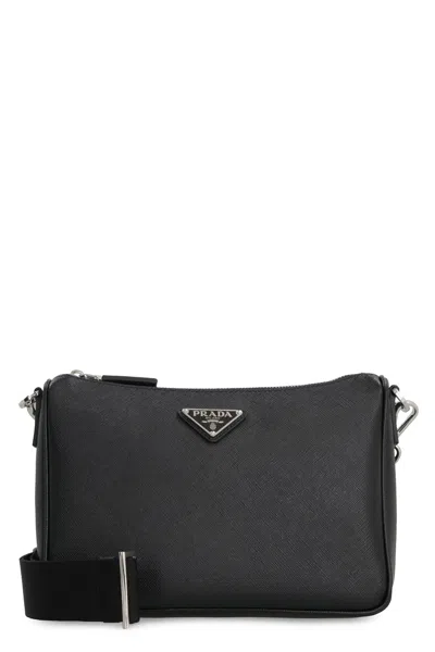 Prada Leather Crossbody Bag With Adjustable Shoulder Strap In Black