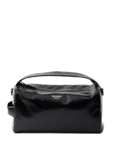 Prada Leather Messenger Mini Bag In Black