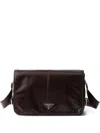 Prada Mens Grey Branded-plaque Patent-leather Shoulder Bag In Brown