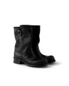 Prada Womens Black Logo-embellished Leather Biker Boots Eur 40.5 / 7.5 Uk