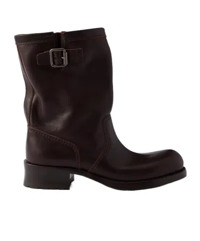 Prada Leather Mid-calf Boots In Brown