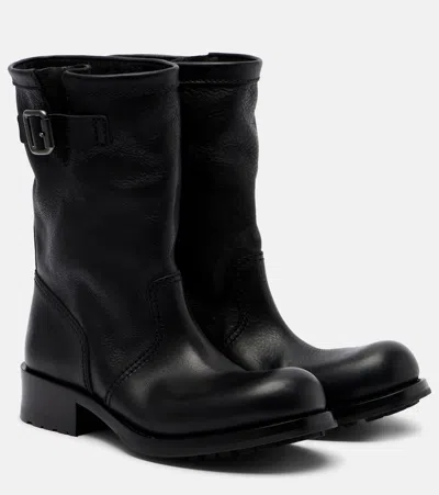 Prada Leather Mid-calf Boots In Black