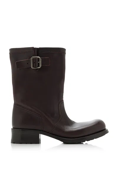 Prada Leather Mid-calf Boots In Black