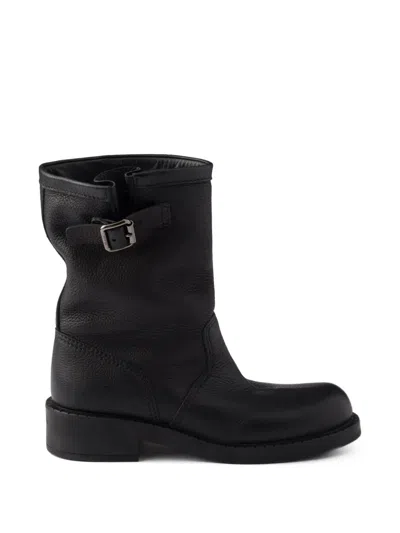 Prada Leather Mid-calf Boots In Black