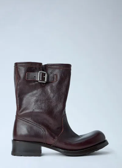 Prada Leather Mid-calf Boots In Brown