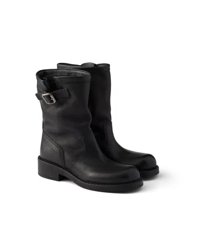 Prada Leather Mid-calf Boots In Black