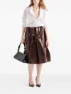 Prada Leather Midi Skirt In Brown