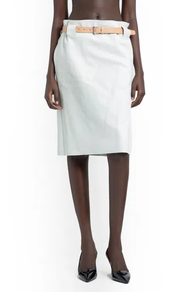 Prada Leather Midi Skirt In White