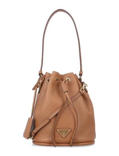 Prada Leather Mini Bucket Bag In Brown