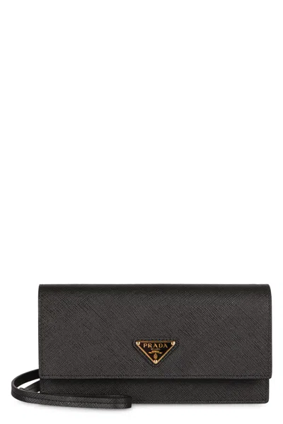 Prada Leather Mini Crossbody Bag In Black