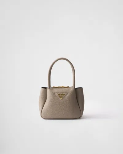 Prada Leather Mini Handbag In Clay Gray