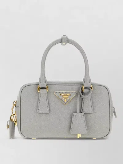 Prada Leather Mini Handbag Detachable Strap Top Handle In Gray