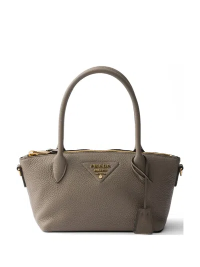 Prada Leather Mini Handbag In Gray