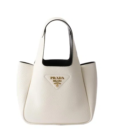Prada Leather Mini Handbag In White/black