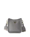 Prada Mini Daino Soft Leather Hobo Crossbody Bag In Gray